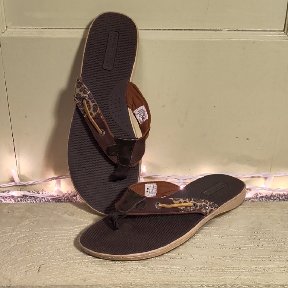 Women's Sperry Brown Rubber Sole Split Toe Thong Flip Flops 9